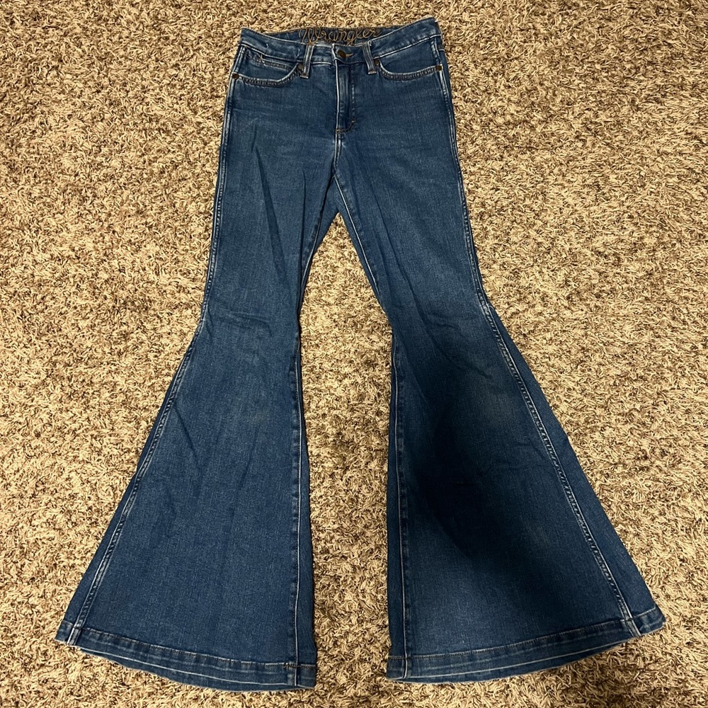 Wide flare wrangler bell bottoms